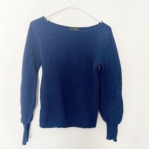 Ann Taylor Navy Tight Knit Ribbed Balloon Sleeve Sweater